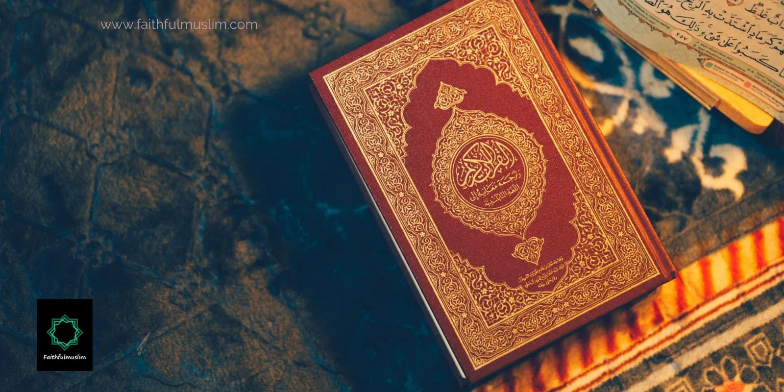 A Quran kept on a dark platform depicting the basics of Islam comes from Quran among other sources.