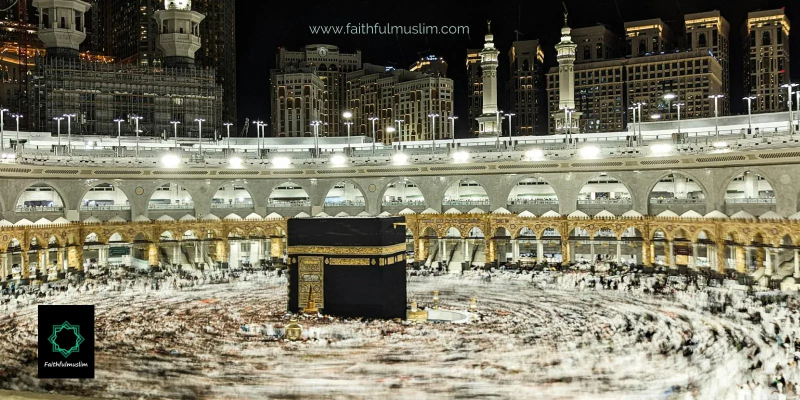 The Holy Kaaba with thousands of Muslims doing tawaf.